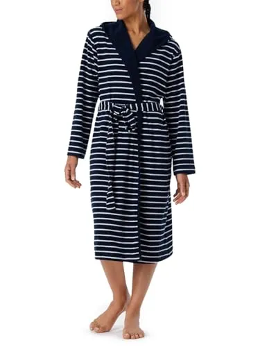 Schiesser Damen Bademantel mit Kapuze - Frottee in Navy - Bademantel für Damen, 110 cm lang aus 80% Baumwolle, weich und warm, ideal für entspannte Stunden zu Hause.