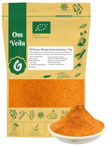 BIO Biryani Masala 150g | Authentische Indische Gewürzmischung für Chicken Biryani, Reisgerichte & Currys | Scharf | OmVeda