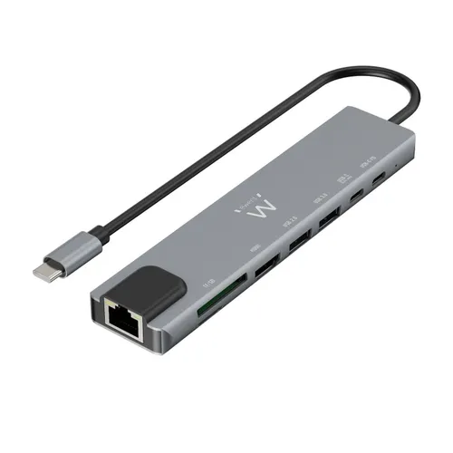 Ewent USB-C HDMI 8-in-1 Hub - Multiport Adapter mit 4K HDMI, 1000Mbps Ethernet und 5Gbps USB 3.0, ideal für Laptop und Tablet Nutzer