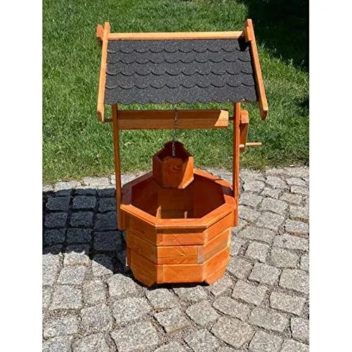 DARLUX Handgefertigter Garten-Deko-Achteck-Brunnen aus Holz
