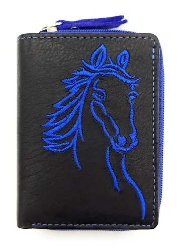 Jockey Club echt Leder Mini Geldbörse Portemonnaie RFID Schutz Pferd royalblau
