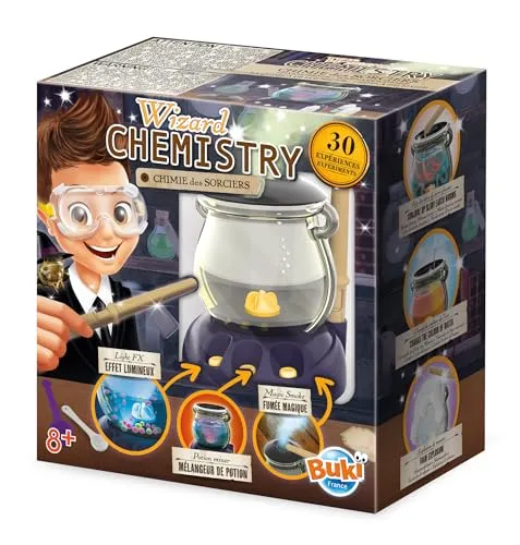 BUKI 8366 - Hexenchemie - Experimentierkasten für 30 magische Experimente, inklusive Kessel mit Lichteffekten und Rauch. Ideal für kleine Chemiker ab 8 Jahren, mit umfangreichem Zubehör und Schritt-für-Schritt-Anleitung.