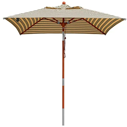 anndora® Sonnenschirm Holz 2 m eckig Balkonschirm 200 cm quadratisch - knickbar - mit Winddach - Olefinstoff gestreift Grün Weiß Gelb