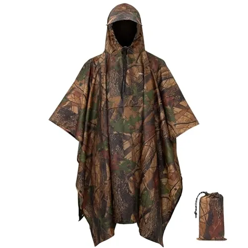 TechRise Wasserdichter Regenponcho, Leichter Atmungsaktive Regenjacken, Unisex EVA Regencape mit Kapuze, Multifunktionale Wiederverwendbarer Regenmantel für Wandern, Camping, Angeln, Fahrrad