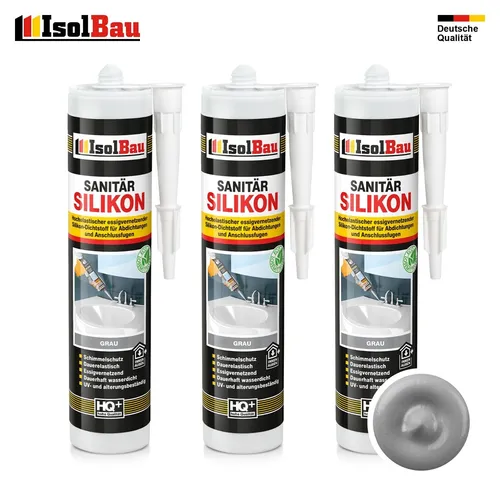 Sanitär Silikon Grau 3 x 300 ml Dichtstoff Dusche Abdichten Bad Kleben Küche