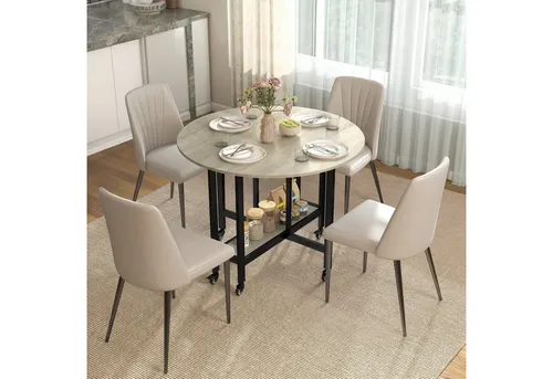 HOMCOM Klappbarer Esstisch für 2-4 Personen, Runder Küchentisch mit Ablage und Rollen, 100 x 100 x 75 cm, Natur