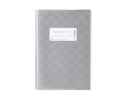 HERMA 7428 Heftumschläge A5 Bast Grau, 25 Stück, Hefthüllen mit Beschriftungsetikett & Baststruktur aus strapazierfähiger & abwischbarer Polypropylen-Folie, Heftschoner Set für Schulhefte, farbig
