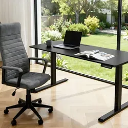 riess-ambiente Schreibtisch BLACK DESK 140cm anthrazit/schwarz – höhenverstellbar und modern - Eleganter Schreibtisch mit stufenloser Höhenverstellung für flexibles Arbeiten. Stabiler Metallrahmen und ansprechendes Design machen ihn ideal für Büro und Homeoffice.