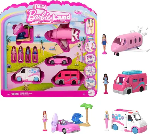 Mini BarbieLand Spielset – 4 Puppen und 4 Fahrzeuge