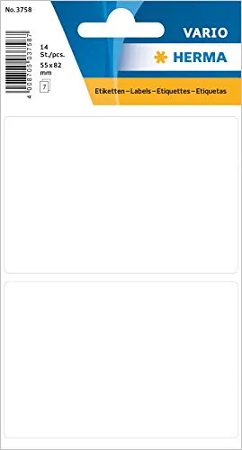 HERMA 3758 Vielzweck-Etiketten, 14 Stück, 55 x 82 mm, 2 pro Bogen, selbstklebend, Haushaltsetiketten zum Beschriften für Kalender Planer Basteln, matt, blanko Papier Klebeetiketten Aufkleber, weiß