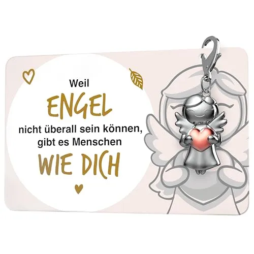 FABACH Beste Freundin Schutzengel Schlüsselanhänger mit Herz und Karte - Engel Glücksbringer mit Kärtchen - Geschenk für Freundinnen oder Kollegin
