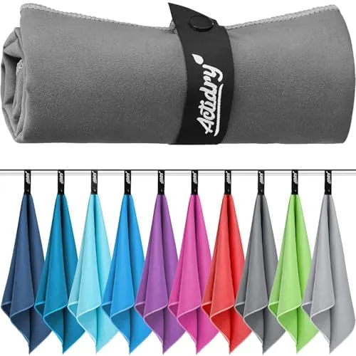 Actidry Mikrofaser Handtuch - XL/L/M Handtücher - 10 Farben Bunt&Dunkel - leicht schnelltrockend hochsaugfähig - Microfaser Strandtuch Badetuch Saunatuch groß - L 90 x 180 cm - Dunkel-Grau