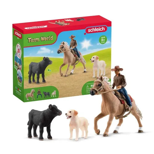 Schleich Farm World 42578 Westernreiten Kinderspielzeug Reiten Pferd Hund - Neu