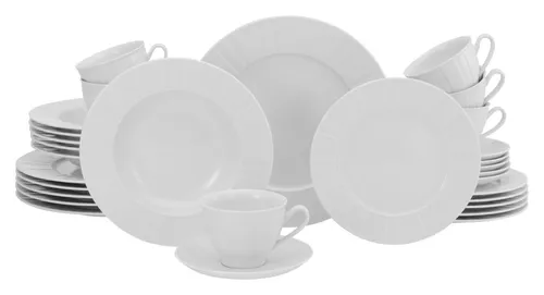 CreaTable 17609 Barcelona 30-teiliges Geschirrset - Kombiservice aus hochwertigem Porzellan, spülmaschinen- und mikrowellengeeignet, ideal für jeden Anlass und langlebig im klassischen Manufakturstil.