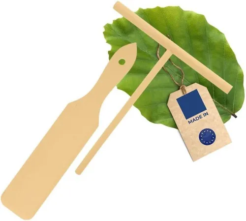 HOFMEISTER Crepes-Set - 2-teiliges Set für die perfekte Crepes-Zubereitung, robust aus nachhaltigem Buchenholz und kratzfrei für Antihaftpfannen