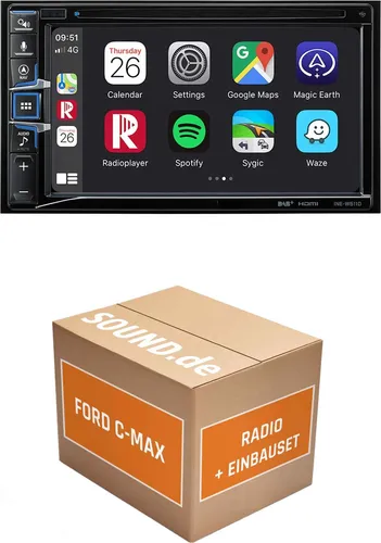Alpine INE-W611D Autoradio Einbaupaket für Ford C-MAX Silber