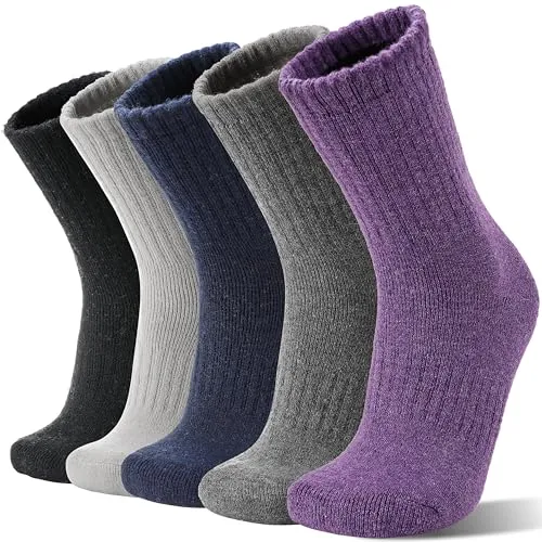 Sandsuced Damen Thermosocken - 5 Paar Merino Wollsocken für Wärme und Komfort - Socken & Strümpfe für Damen: Hohe Qualität aus 55% Merinowolle, ideal für kalte Tage, bequem und atmungsaktiv, perfekt für Outdoor-Aktivitäten oder als gemütliche Haussocken.