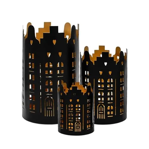 Kerzen Windlicht Rost Optik 3er Set - 2 Motive - Weihnachten - Metall Tisch Deko in rustikalem Design, perfekt für festliche Stimmung und gemütliche Atmosphäre in der Weihnachtszeit.