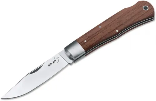 Böker Klappmesser Lockback Bubinga - Robustes Zweihandmesser - Klappmesser aus rostfreiem 440A Stahl mit 9,2cm Klingenlänge, komfortable Griffschalen aus Bubingaholz und sicherer Backlock-Arretierung - ideal für Outdoor und Arbeit.