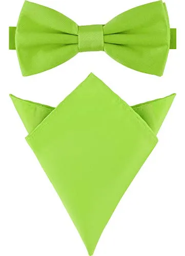 Ladeheid Herren Schmale Fliege & Einstecktuch Set M/P (12cm x 6cm, 22cm x 22cm, Hellgrün)