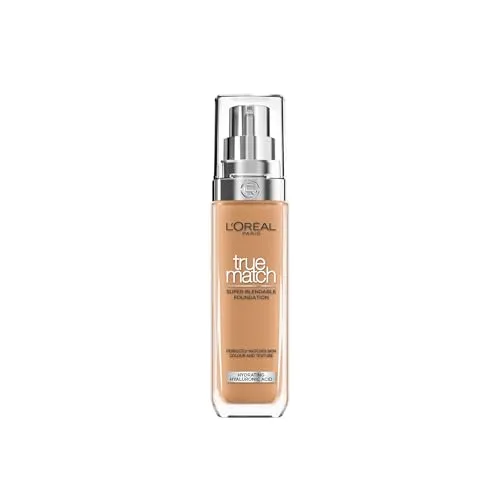L'Oréal Paris, True Match Foundation, nahtlos verblendbar, mit Hyaluronsäure, vegane Formel, flüssige Textur, mittlere Deckkraft, natürliches Finish, für alle Hauttypen, 7.5.D/W Warm Med Deep, 30 ml