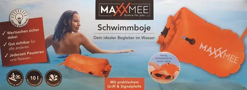 MAXXMEE Schwimmboje mit 10l Trockenkammer aufblasbare Boje in Signalfarbe ORANGE
