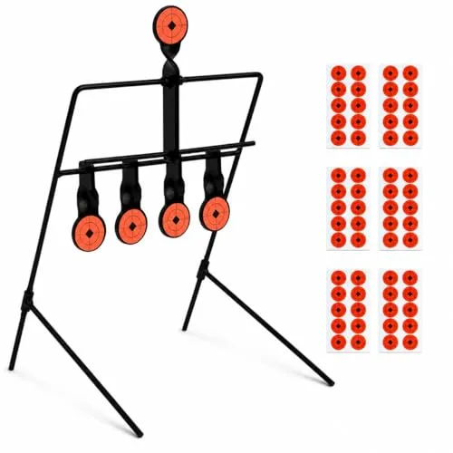 Schießständer mit 5 Weißen aus Stahl – kompatibel mit Luftgewehren und Druckluftgewehren und CO2 (4,5 mm & 5,5 mm) – bis 20J – Auto-Set – faltbar und tragbar – inklusive 60 Zielaufklebern