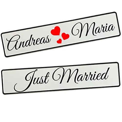 KFZ-Kennzeichen Hochzeit mit Namen Deko Hochzeitsauto Hochzeitskennzeichen selbst gestalten Motiv Herzchen