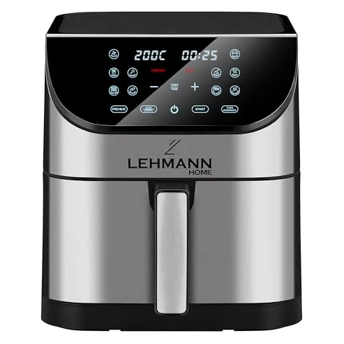 Lehmann Friteuse Heissluft XXL 1800 W - 8L Air Fryer mit 10 Programmen, gesunde Zubereitung mit bis zu 80 % weniger Öl und digitalem LED-Touchscreen