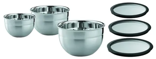RÖSLE Servierschüssel Set mit Frischhaltedeckeln - Praktisches Schüssel-Set aus Edelstahl, Glas und Silikon, ideal für die Aufbewahrung von Lebensmitteln und Kräutern. Perfekt für die Küche und stilvoll im Design.