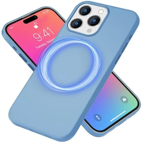 NALIA MagPower Liquid Silikon Case kompatibel mit iPhone 15 Pro Hülle [kompatibel mit MagSafe], Kabellos Laden Easy Clean Funktion, Kratzfest Anti-Fingerabdruck, Magnet Schutzhülle, Farbe:Blau