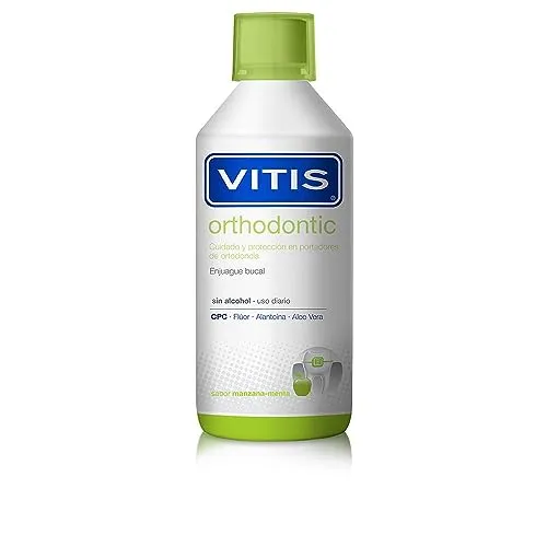 Dentaid Vitis Orthodontic Colutorio 1000 Ml - Kieferorthopädische Mundspülung mit Apfelgeschmack - Mundspülung für Kieferorthopädie, schützt vor Keimen und sorgt für frischen Atem.