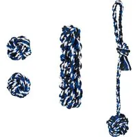 Relaxdays Hundespielset Baumwolle Schwarz Blau Weiß 4-teilig