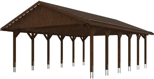 Doppelcarport SKAN HOLZ Wallgau inkl. Dachlattung und H-Pfostenanker - Stilvoller Doppelcarport mit Satteldach aus hochwertigem Holz, ideal zum Schutz Ihrer Fahrzeuge und Gartenutensilien.