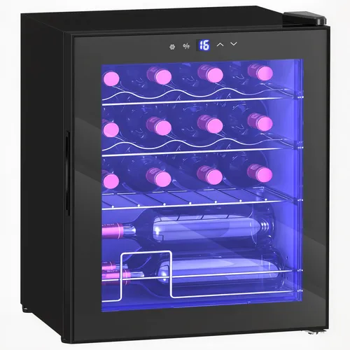 Weinkühlschrank, 16 Flaschen 42L Touchscreen, Glastür, LED-Beleuchtung, Schwarz