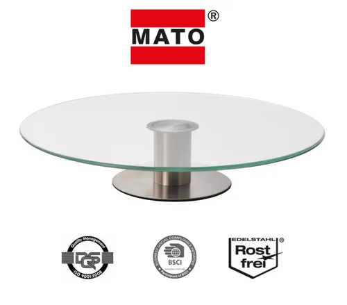 MATO Glas Tortenplatte, Edelstahl, rostfrei, Gastro Qualität, Kuchenplatte, 30cm