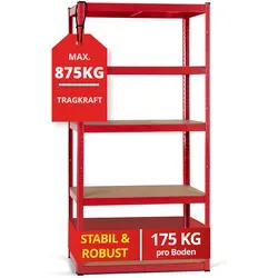 Stagecaptain Heavyrack Lagerregal mit Holzböden, max. 875 kg - Robustes Steckregal für Lagerräume und Keller, 5 variabel montierbare Böden mit max. 175 kg Tragkraft pro Boden, ideal auch als Werkbank umbaubar, pulverbeschichtete Metallkonstruktion für hohe Stabilität.