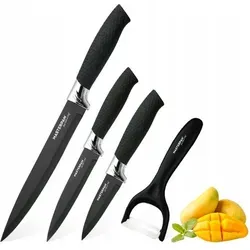 Set Mit Schwarzen Küchenmessern In Einer Box, 4-teilig, Schäler, Scharf