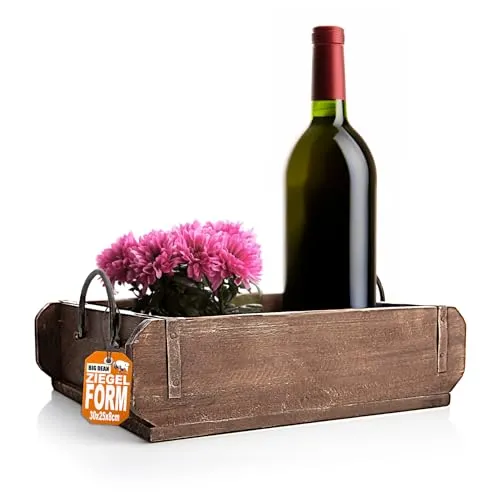 BigDean vintage Ziegelform in Braun 25x8x30 cm (LxBxH) – rustikale Ordnungsbox mit Metallbeschlägen & Henkeln – Deko Holzkiste Made in Indien gefertigt aus Altholz – jedes Stück ein Unikat