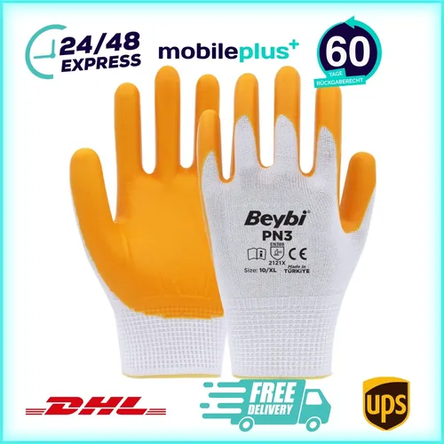 Paar Arbeitshandschuhe, Polyester, Gelb und Weiß 12