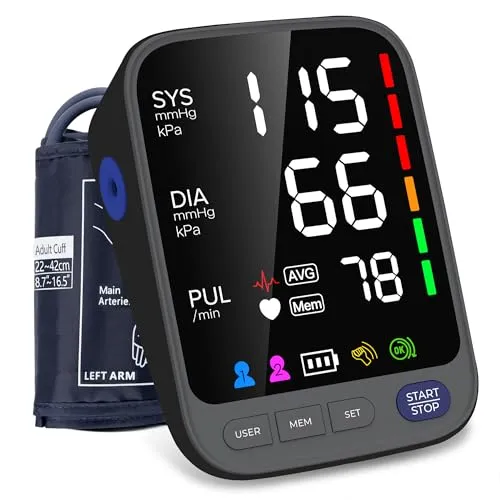 Oberarm-Blutdruckmessgerät mit großer Manschette (22-42 cm) für die häusliche Nutzung | Extra großes 6,4 Zoll LED-Display | Mit USB-C-Anschluss | 240 Speicherplätze | Integrierte Pulsmessung (schwarz)
