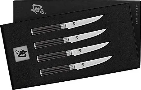 KAI Shun Classic Steakmesser-Set DM-S400 - Küchenmesser Set mit 4 eleganten Steakmessern, gefertigt aus hochwertigem Stahl und Pakkaholz, ideal für perfekte Steakgenüsse.