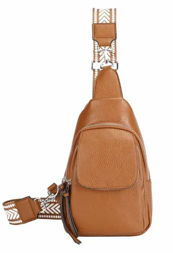ITALYSHOP24 Schultertasche Damen CrossOver Body bag Sling Brusttasche Umhängetasche Leder Optik (Spar-Set Crossover mit Brustgurt, Brustgurt Schultergurt mit verschiedenen Muster, austauschbar), Rucksack, langes Riemen, leicht, viele Fächer, RV-Fach Rückseite