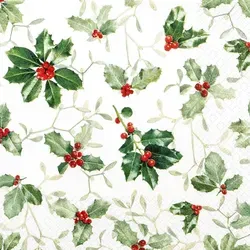 Home Fashion, Ilex and Mistletoe, Lunch-Servietten aufgefaltetes Maß 33 cm x 33 cm, im Viertelfalz, 20 Stück pro Pack