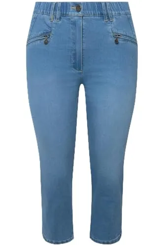 Ulla Popken Damen große Größen 7/8-Jeans Mony mit Elastikbund - Beliebte 7/8-Jeans in Light Blue, ideal für den Alltag. Komfortbund mit Gürtelschlaufen und Reißverschlusstaschen für vielseitige Einsatzmöglichkeiten. Hoher Stretchkomfort garantiert optimale Bewegungsfreiheit! Jetzt in großen Größen erhältlich!  