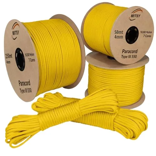 MITSY Paracord 550 Typ III Nylon Schnur 4 mm 50 Meter Gelb