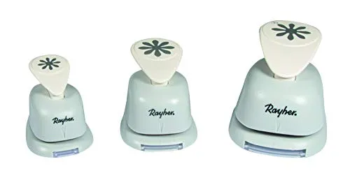 Rayher Hobby 69103000 Motivstanzer Set Blumen, 1.95 x 1.9 x 0.6 cm, geeignet für Papier/Karton, Weiß/Grau