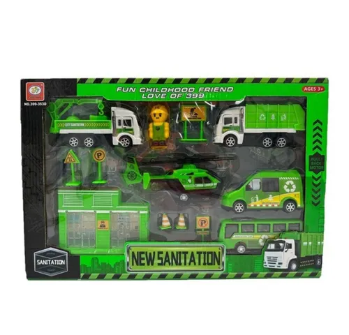 Tinisu Spielzeug-Auto Auto Müllabfuhr Spielzeug Set LKW Baustelle für Kinder 13 Teile, (13-tlg)