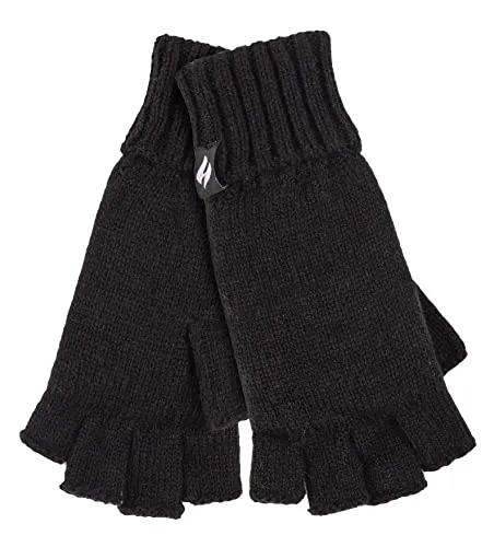 HEAT HOLDERS Handschuhe Fingerlos Damen Warm für Winter Bunt Thermo Handschuhe Ohne Finger mit Fleece Gefüttert (Einheitsgröße, Schwarz)