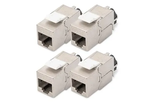 DIGITUS Keystone-Modul Cat-6A Geschirmt - 4 Stück - RJ45-Buchse - 500 MHz 10GBase-T - AWG 26-22 - Designfähig - Mit Rasthebel - Werkzeugfreie Montage